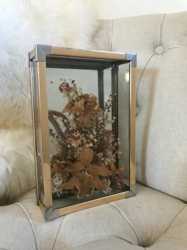 1 ⚜️ Ancien Vitrine Rectangulaire en Laiton Fleurs Séchées Vintage Authentique