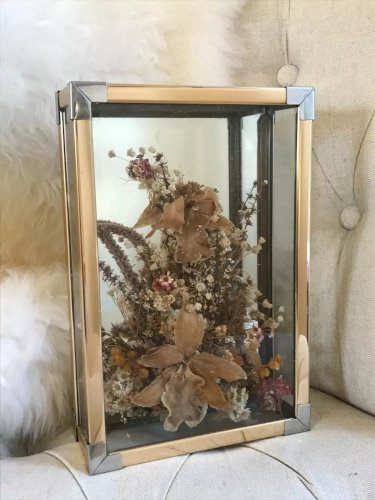 1 ⚜️ Ancien Vitrine Rectangulaire en Laiton Fleurs Séchées Vintage Authentique