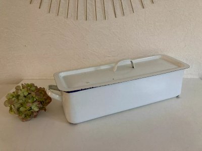 1 ⚜️ Old Fishmonger White Enamelled Metal Flat Fish Vintage Kitchen