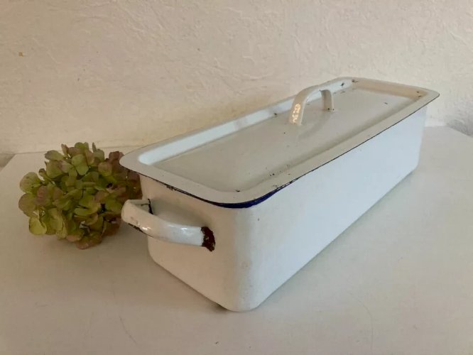 1 ⚜️ Ancienne Poissonnière Tôle Émaillée Blanche Poisson Plat Cuisine Vintage
