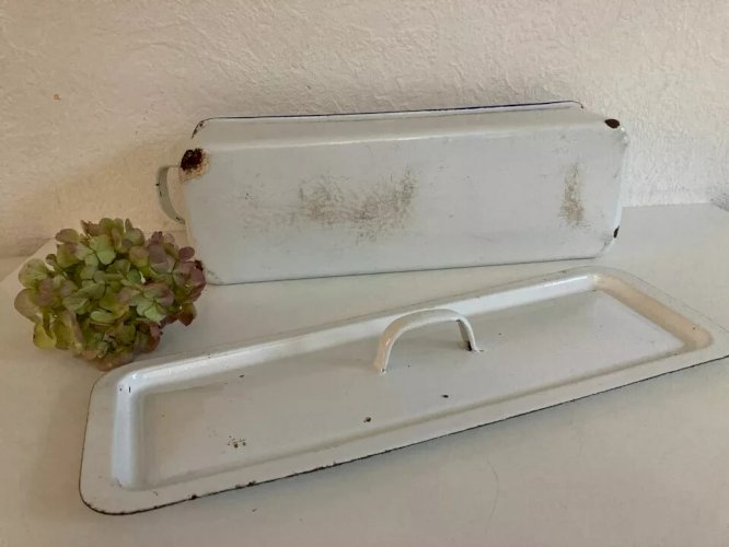 1 ⚜️ Ancienne Poissonnière Tôle Émaillée Blanche Poisson Plat Cuisine Vintage