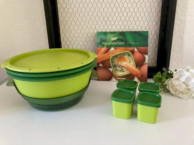 1 ⚜️ Micro Vap' Cuiseur Vapeur Micro-Onde Tupperware + 4 Ramequins Vert