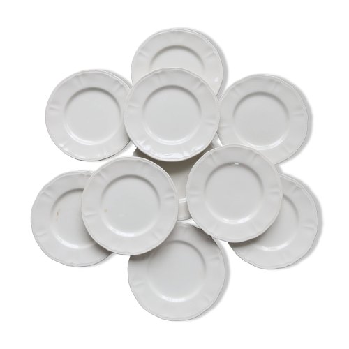 10 assiettes à dessert vintage en faïence ivoire au marli chantourné