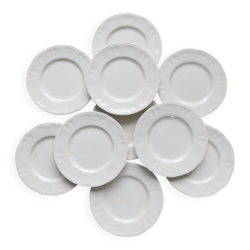 10 assiettes à dessert vintage en faïence ivoire au marli chantourné