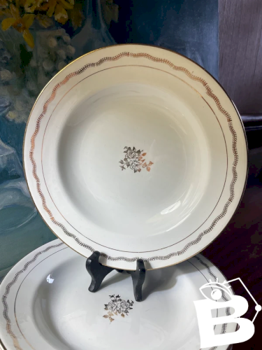 10 assiettes creuses blanches et dorées St-Amandinoise