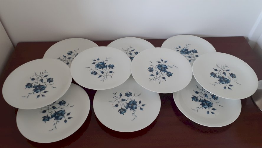 10 assiettes dessert bleu et or
