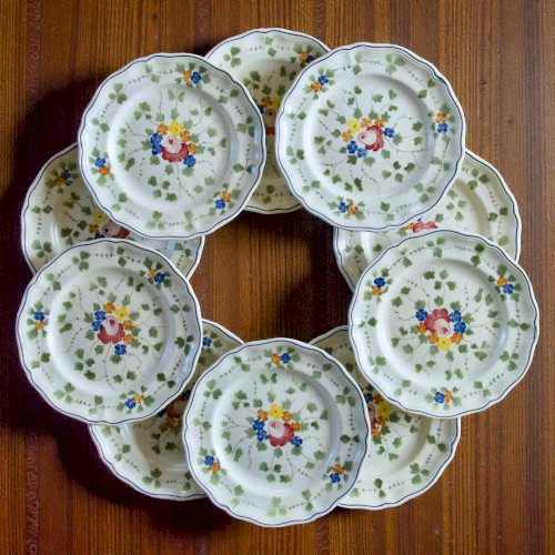 10 assiettes plates Longchamp collection Nemours peintes à la main