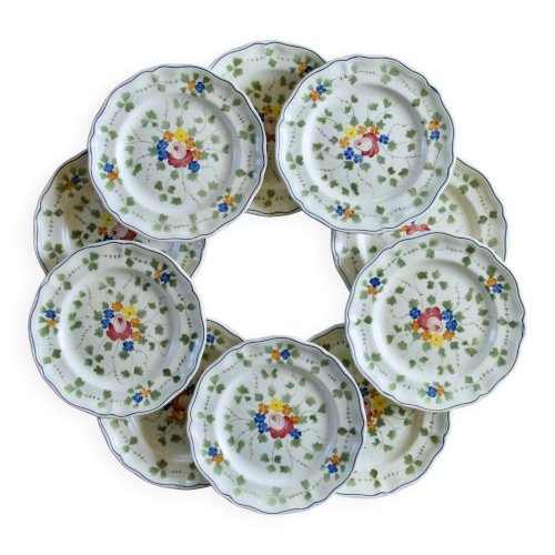 10 assiettes plates Longchamp collection Nemours peintes à la main
