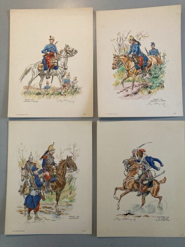 10 Engraving Gravure Lithographie Lot  XIXe Cheval Militaria Art Ancien Original
