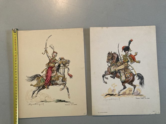 10 Engraving Gravure Lithographie Lot  XIXe Cheval Militaria Art Ancien Original