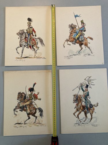 10 Engraving Gravure Lithographie Lot  XIXe Cheval Militaria Art Ancien Original