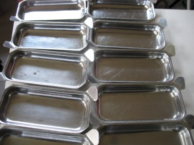 10 individual bistro dishes in stainless steel, vintage, small gratin dishes brasserie, small oven dish in stainless steel.