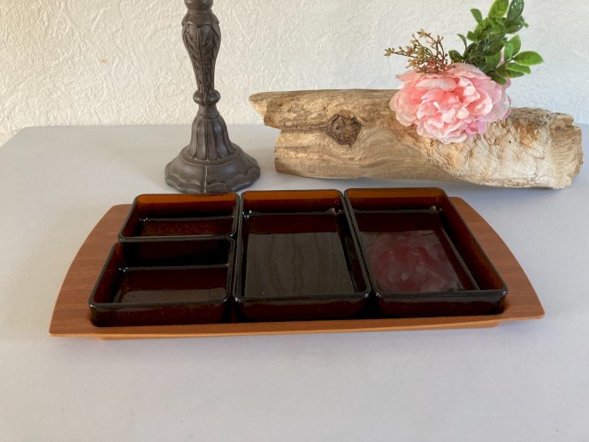 1024⚜️  Ancien Serviteur Apéritif Plateau Apéro Vereco France en Verre  Vintage