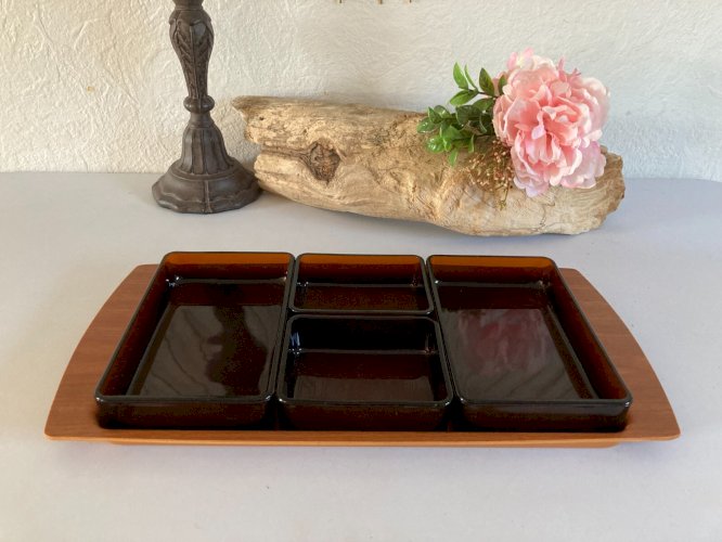 1024⚜️  Ancien Serviteur Apéritif Plateau Apéro Vereco France en Verre  Vintage
