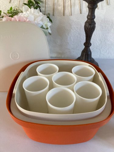 1024⚜️ Ancien Tupperware Yaourtière Orange Multiservices 9 Pots Vintage