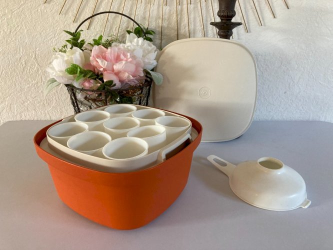 1024⚜️ Ancien Tupperware Yaourtière Orange Multiservices 9 Pots Vintage
