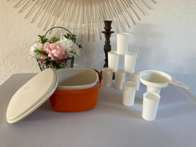 1024⚜️ Ancien Tupperware Yaourtière Orange Multiservices 9 Pots Vintage