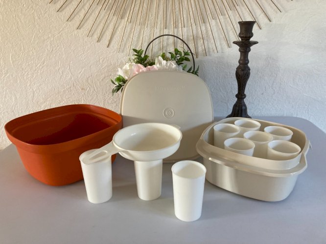 1024⚜️ Ancien Tupperware Yaourtière Orange Multiservices 9 Pots Vintage