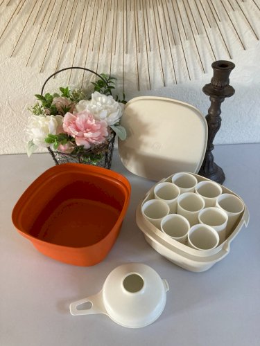 1024⚜️ Ancien Tupperware Yaourtière Orange Multiservices 9 Pots Vintage
