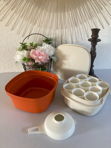 1024⚜️ Ancien Tupperware Yaourtière Orange Multiservices 9 Pots Vintage