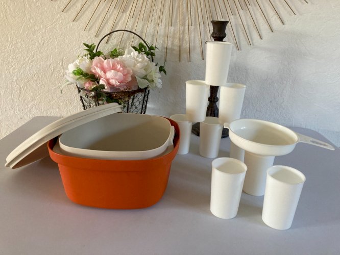 1024⚜️ Ancien Tupperware Yaourtière Orange Multiservices 9 Pots Vintage