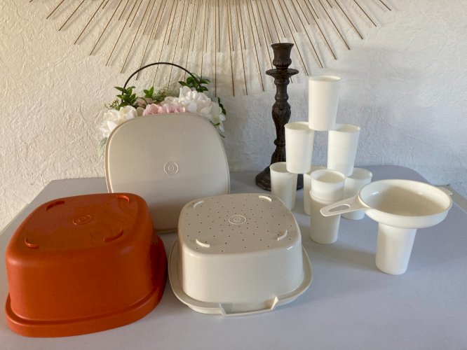 1024⚜️ Ancien Tupperware Yaourtière Orange Multiservices 9 Pots Vintage