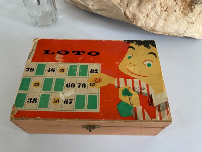 1024⚜️ Ancienne Boite en Bois Jeu de Société Le Loto Jeujura Complet