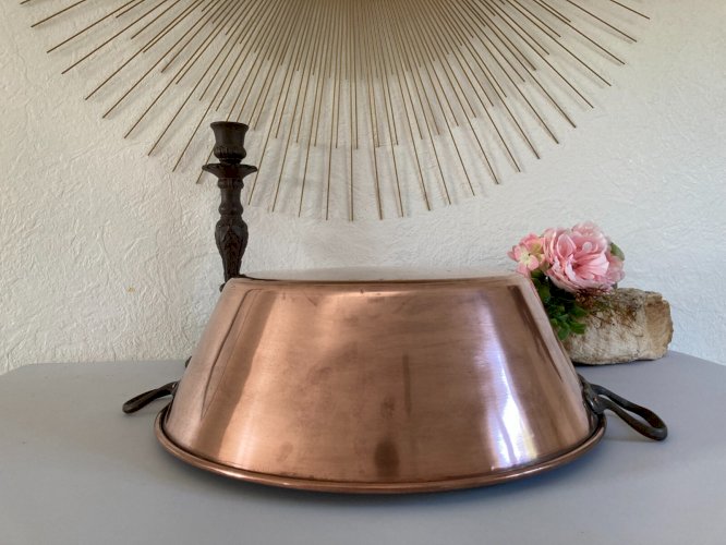 1024⚜️ Ancienne Grande Bassine à Confiture Marmite en Cuivre Diamètre 38 Cm