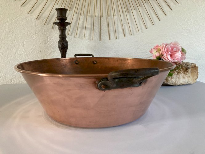 1024⚜️ Ancienne Grande Bassine à Confiture Marmite en Cuivre Diamètre 38 Cm