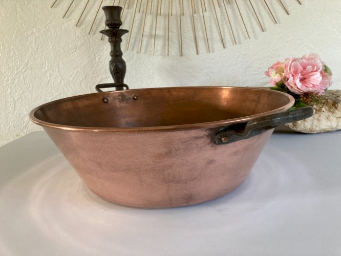 1024⚜️ Ancienne Grande Bassine à Confiture Marmite en Cuivre Diamètre 38 Cm