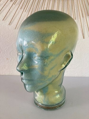 1024⚜️ Ancienne Tête en Verre Sels de Mer Tête Décoration Hauteur 29 Cm Vintage