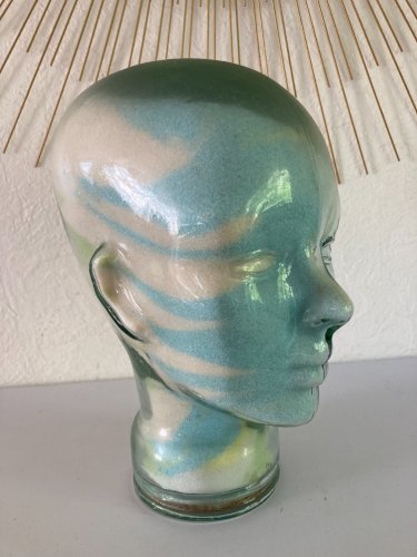 1024⚜️ Ancienne Tête en Verre Sels de Mer Tête Décoration Hauteur 29 Cm Vintage