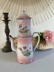 1024⚜️ Antique Decor Vintage Pink Enamel Tin Coffee Pot Height 30 Cm