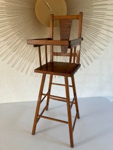 1024⚜️ Jouet Ancienne Chaise Haute Artisanale De Poupée en Bois Vintage H 63 Cm