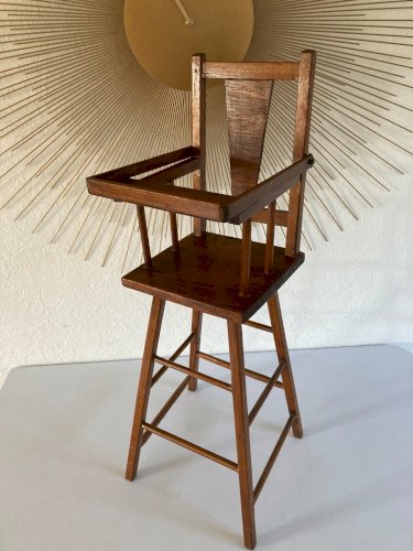 1024⚜️ Jouet Ancienne Chaise Haute Artisanale De Poupée en Bois Vintage H 63 Cm