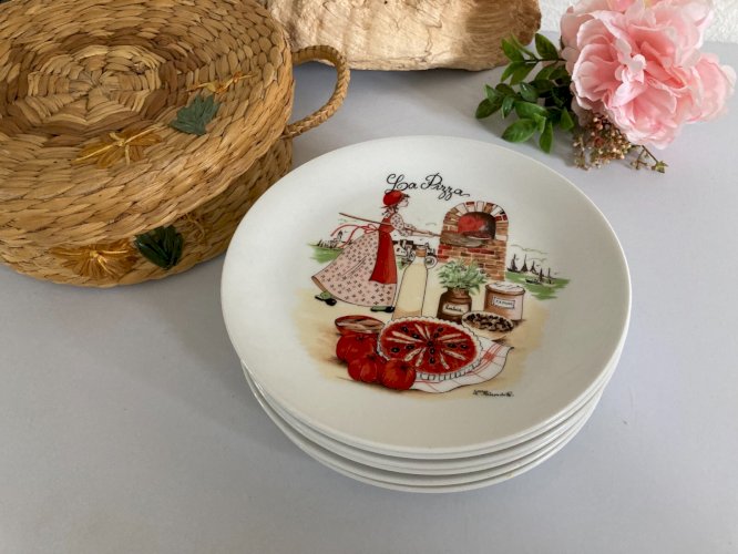 1024⚜️ Lot de 6 Assiettes à Pizza en Porcelaine L'hirondelle Diamètre 19 Cm