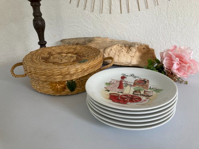 1024⚜️ Lot de 6 Assiettes à Pizza en Porcelaine L'hirondelle Diamètre 19 Cm
