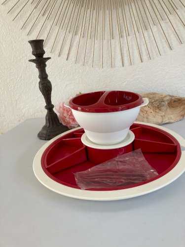 1024⚜️ Tupperware Plat Service Plateau Réception et Fondue Choco Avec Pics Neuf