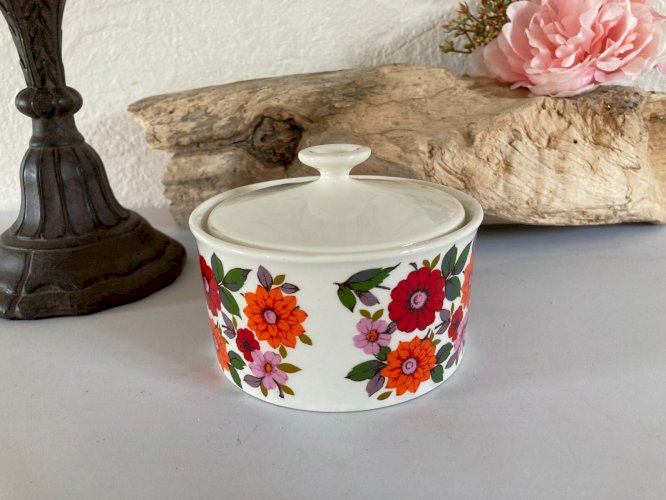 1024⚜️Ancien Sucrier Gien France Coralie Céramique Décor Fleurs Diamètre 11,5 Cm