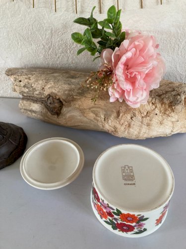 1024⚜️Ancien Sucrier Gien France Coralie Céramique Décor Fleurs Diamètre 11,5 Cm