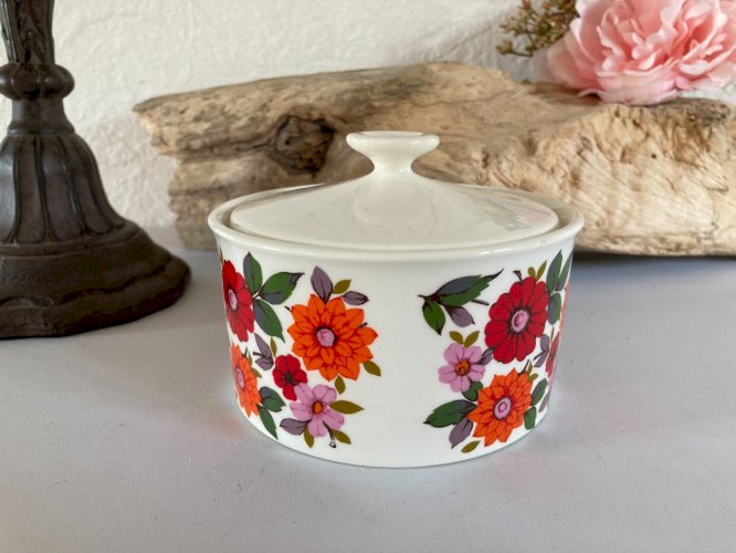 1024⚜️Ancien Sucrier Gien France Coralie Céramique Décor Fleurs Diamètre 11,5 Cm