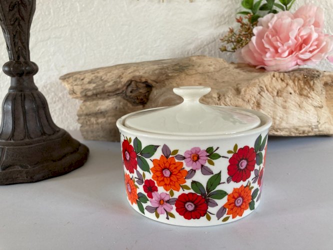 1024⚜️Ancien Sucrier Gien France Coralie Céramique Décor Fleurs Diamètre 11,5 Cm