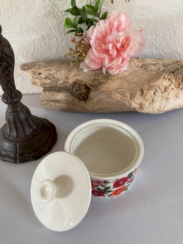 1024⚜️Ancien Sucrier Gien France Coralie Céramique Décor Fleurs Diamètre 11,5 Cm