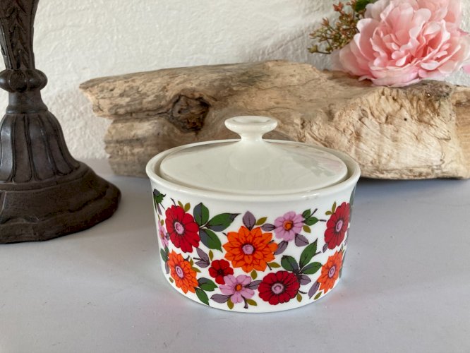 1024⚜️Ancien Sucrier Gien France Coralie Céramique Décor Fleurs Diamètre 11,5 Cm
