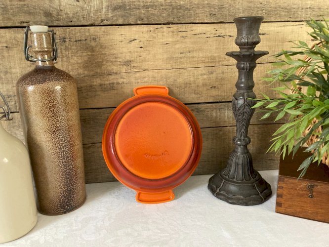 1025⚜️ Ancien Plat à Gratin Rond Orange Vintage Diamètre 18 Cm Style Le Creuset