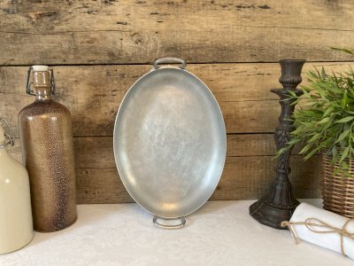 1025⚜️ Antique Oval Aluminum Plate Length 30 Cm Vintage