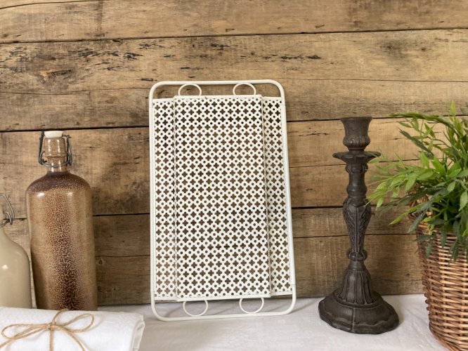 1025⚜️ Ancien Plateau de Service Mathieu Mategot Métal Blanc Vintage Long 39 Cm