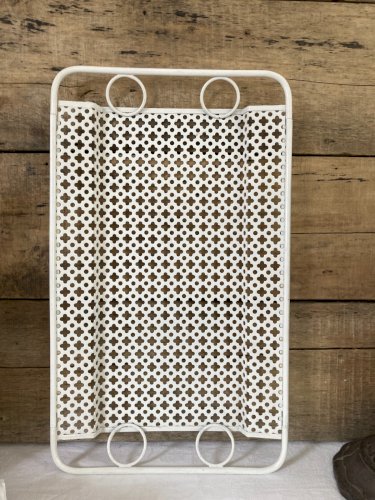 1025⚜️ Ancien Plateau de Service Mathieu Mategot Métal Blanc Vintage Long 39 Cm