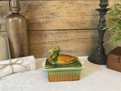 1025⚜️ Antique Rectangular Duck-Shaped Terrine in Ceramic