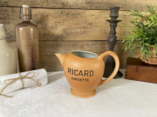 1025⚜️ Ancienne Carafe Pichet Ricard Publicitaire en Céramique Hauteur 15 Cm